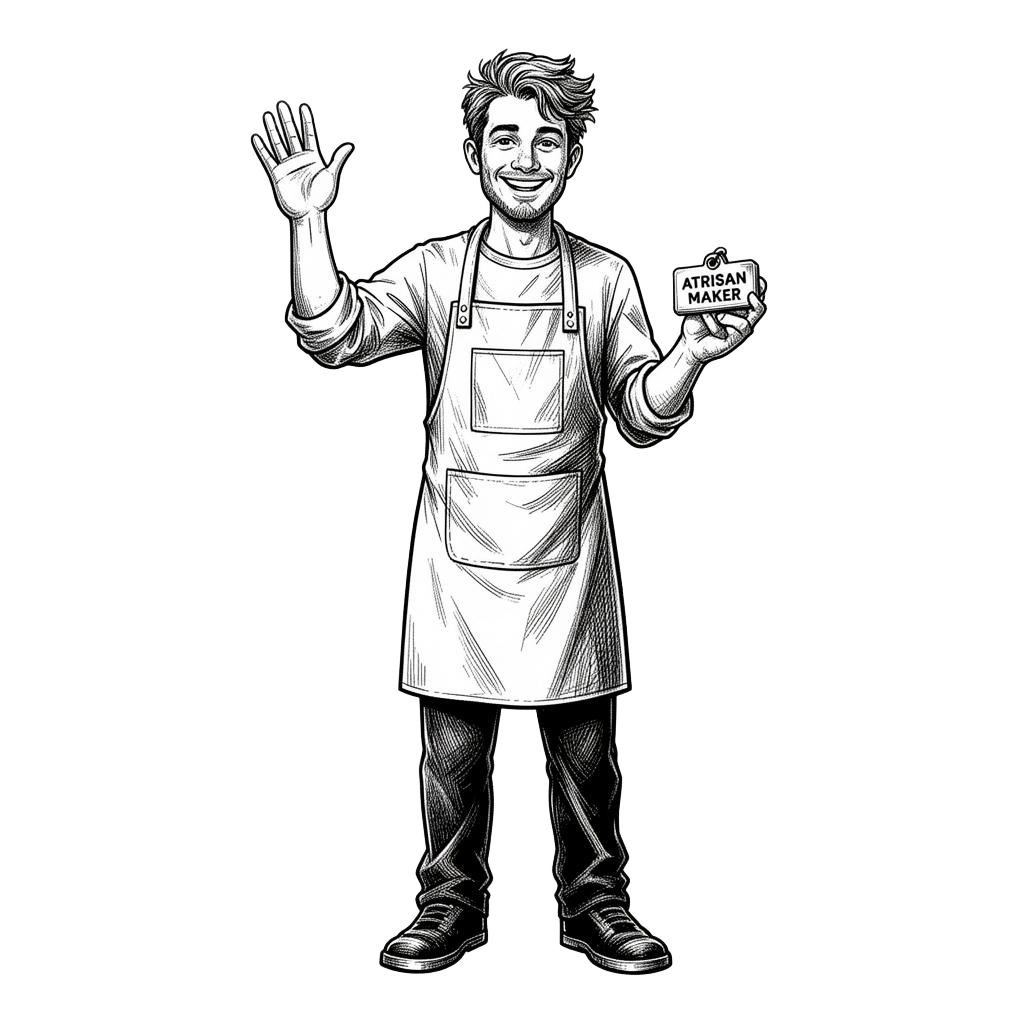 Mason waving hello, illustrated LazyLazed maker