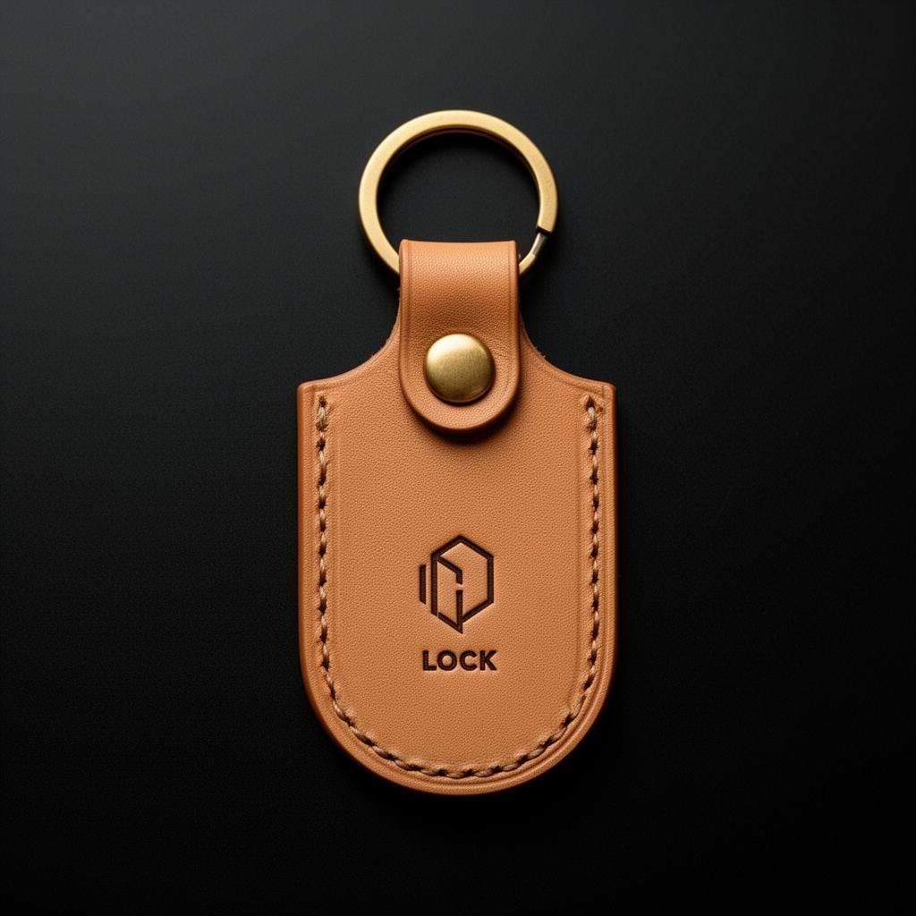 Natural Tan engraved leather keychain