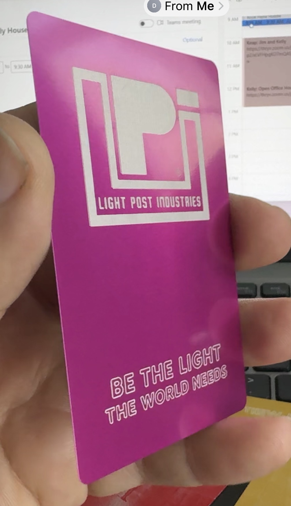 Hot pink anodized aluminum business card